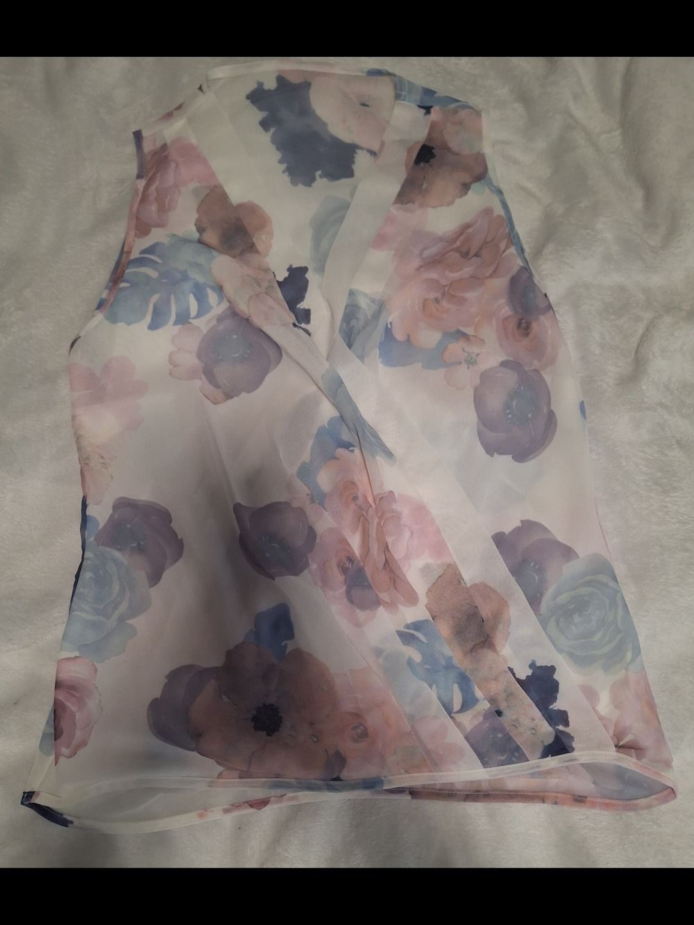 Sleeveless Floral Chiffon Overlay Top - Pink & Blue